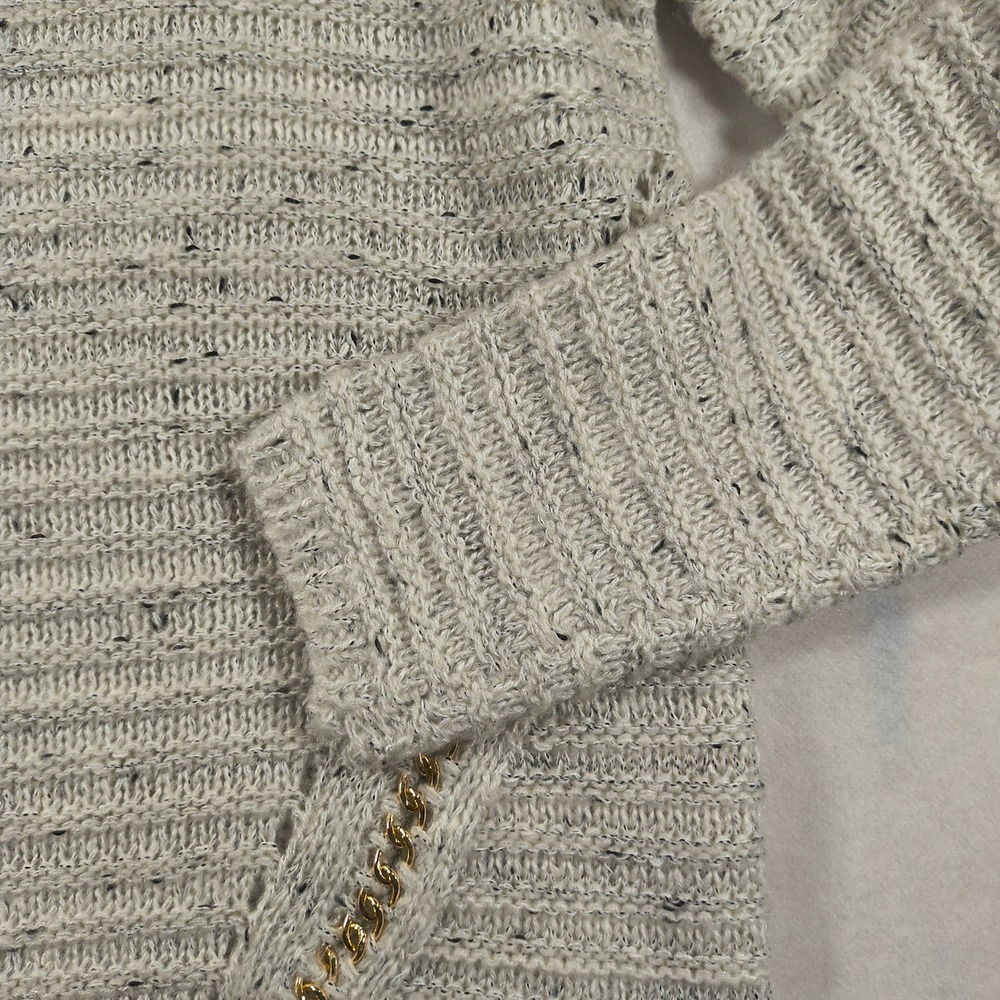 Paper Crane Sweater Gray  Knit Long Sleeve Metallic Gold Chain Trim Cozy Chic‎ - Picture 3 of 10